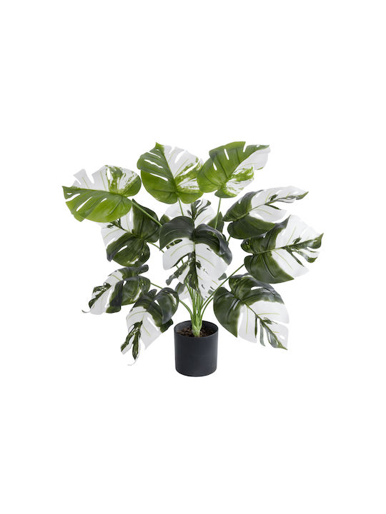 Globostar Künstliche Garten Albino Monstera 20935 Dekorative Pflanze Weiße Monstera H55cm