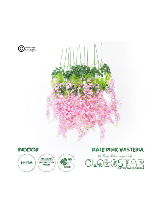 Globostar Artificial Garden Pale Pink Wisteria Flower Branch 21511 Set of 12 Artificial Decorative Wisteria Branches Soft Pink F45 X H120cm