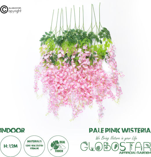 Globostar Artificial Garden Pale Pink Wisteria Flower Branch 21511 Set of 12 Artificial Decorative Wisteria Branches Soft Pink F45 X H120cm