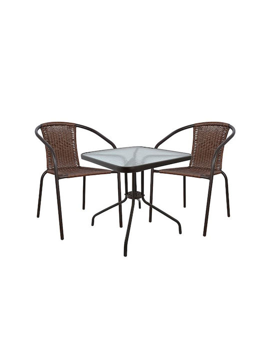 Dining Set for Small Outdoor Spaces 3pcs Brown