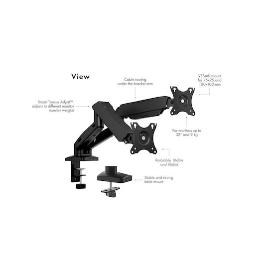 Icy Box Stand Desk Mounted for 2 Monitors with Arm (IB-MS204-T)