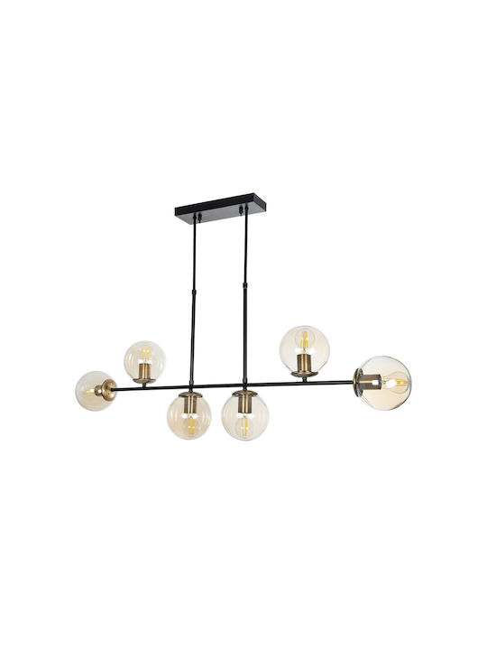 GloboStar Lattice Pendant Light Black Rail for 6 Bulbs E27 130x20x70cm