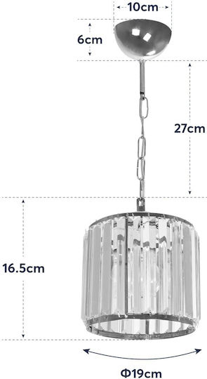 GloboStar Glamorous Pendant Light Gold with Crystals for Socket E27 20x20x45cm
