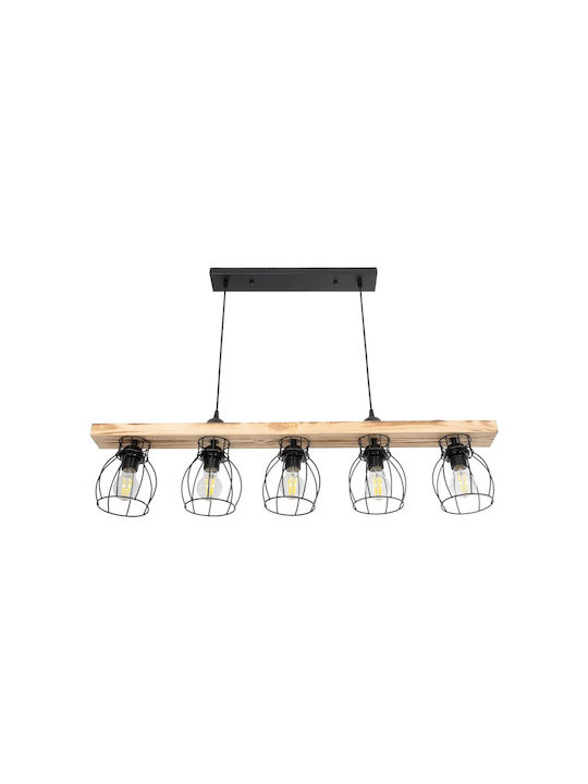 GloboStar Barista Pendant Light Black Rail for 5 Bulbs E27 100x14.5x26cm