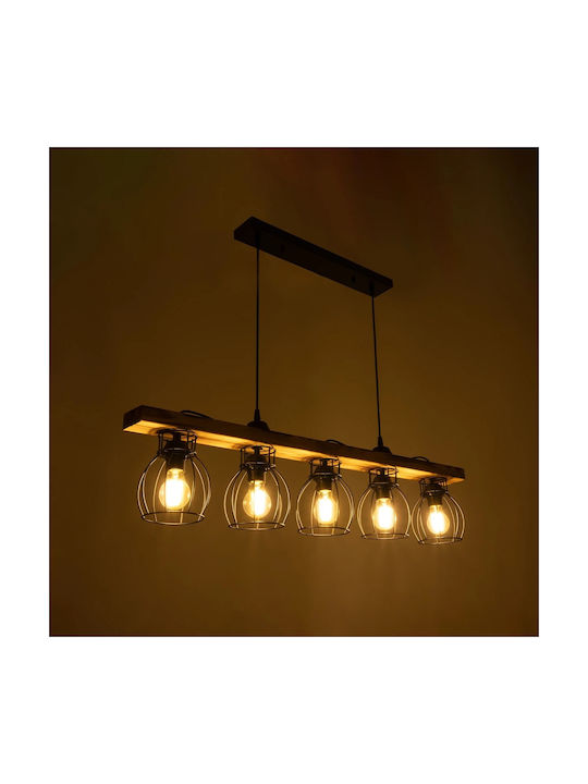 GloboStar Barista Pendant Light Black Rail for 5 Bulbs E27 100x14.5x26cm