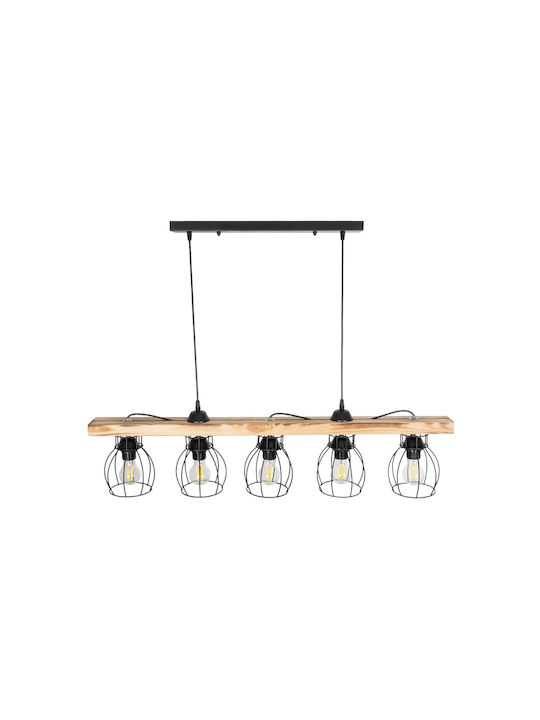 GloboStar Barista Pendant Light Black Rail for 5 Bulbs E27 100x14.5x26cm