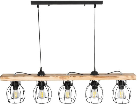GloboStar Barista Pendant Light Black Rail for 5 Bulbs E27 100x14.5x26cm