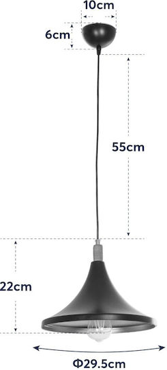 GloboStar Belfry Pendant Light Black Bell with Socket E27 29.5x29.5x90cm