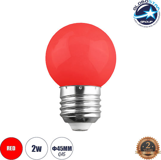 GloboStar LED Bulb 2W 70mm for Socket E27 and Shape G45 Red 120lm Dimmable