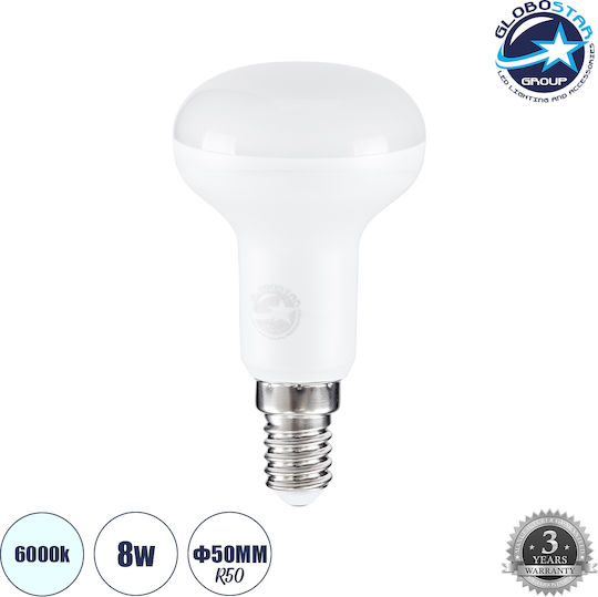 GloboStar Λάμπα LED 65W 89mm για Ντουί E14 και Σχήμα R50 Ψυχρό Λευκό 790lm