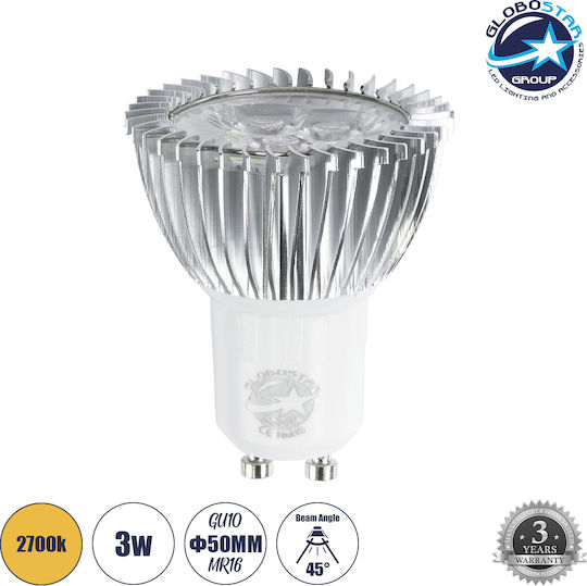 GloboStar LED Bulb 3W 160mm for GU10 Socket and MR16 Shape Warm White 260lm