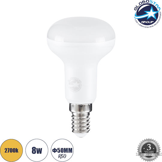 GloboStar Bec LED 8W 89mm pentru Soclu E14 și Formă R50 Alb cald 752lm