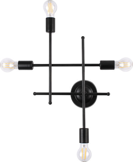 GloboStar Piping Vintage Wandleuchte mit E27-Fassung Schwarz 40,5x52x52 cm