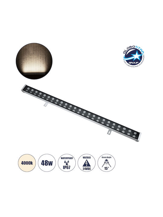 GloboStar Εξωτερικό Φωτιστικό LED Wall Washer 48W με Φυσικό Λευκό Φως IP67 Ασημί