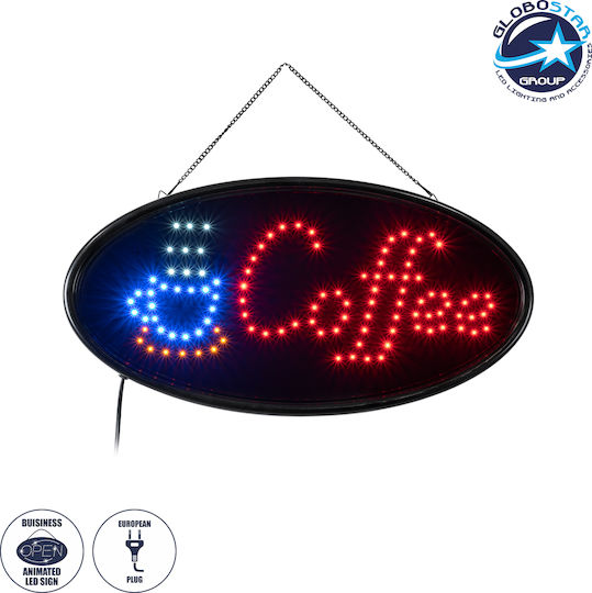 Globostar 75687 Led Sign Oval Signage Coffee Lamp with Oval Marking Ac 230v socket M48 X W1.8 X H24.5cm