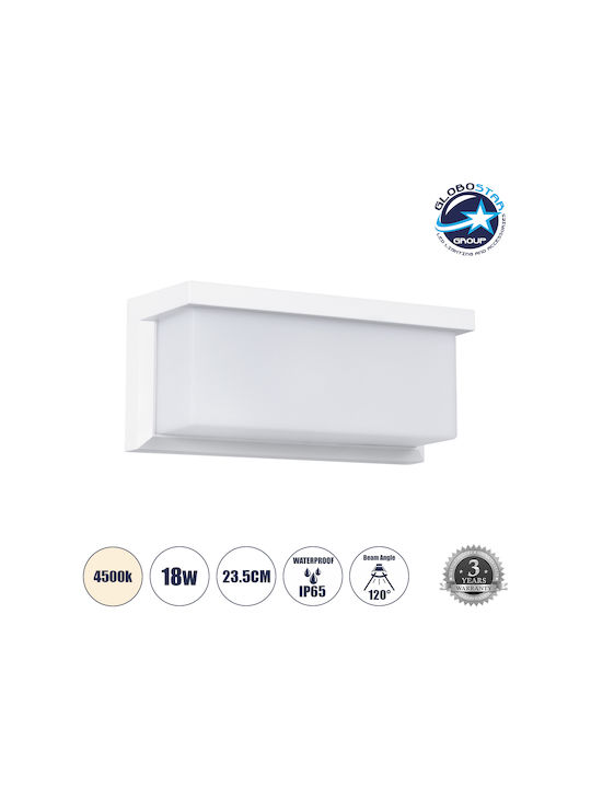 GloboStar Cityscape Επιτοίχια Εξωτερική Πλαφονιέρα LED IP65 18W με Φυσικό Λευκό Φως 23.5x11x10εκ.