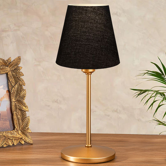 GloboStar Glossy Plastic Table Lamp for Socket E14 with Black Shade and Gold Base