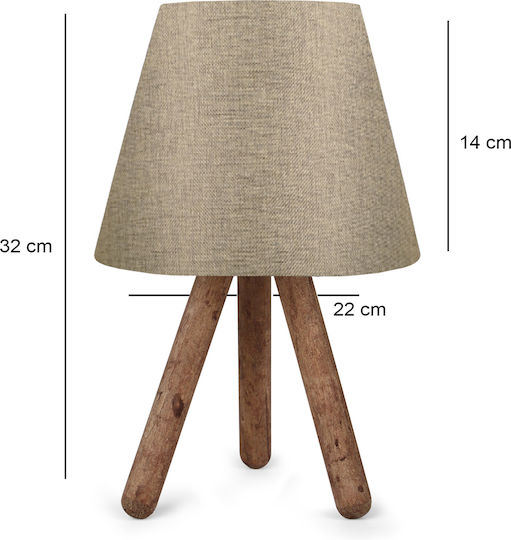 GloboStar Cap Wood Table Lamp for Socket E27 with Beige Shade and Brown Base