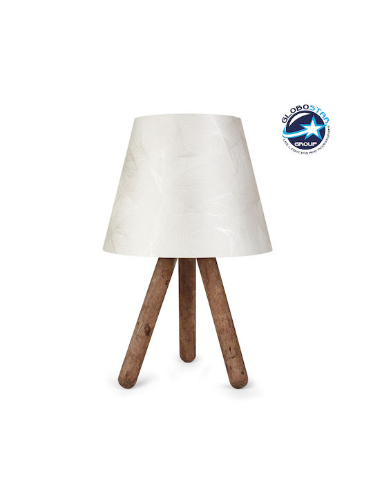 GloboStar Cap Wood Table Lamp for Socket E27 with White Shade and Brown Base
