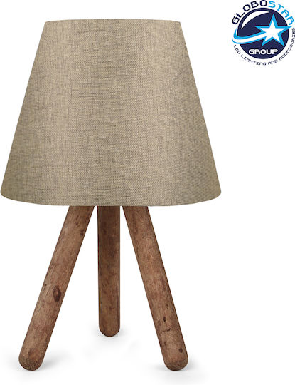 GloboStar Cap Wood Table Lamp for Socket E27 with Beige Shade and Brown Base