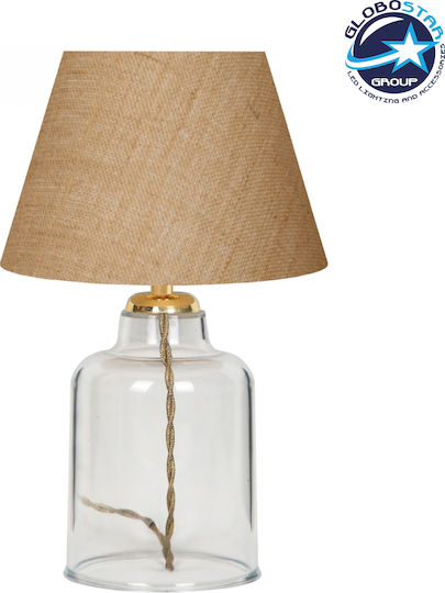 GloboStar Plastic Table Lamp for Socket E27 with Beige Shade and Transparent Base