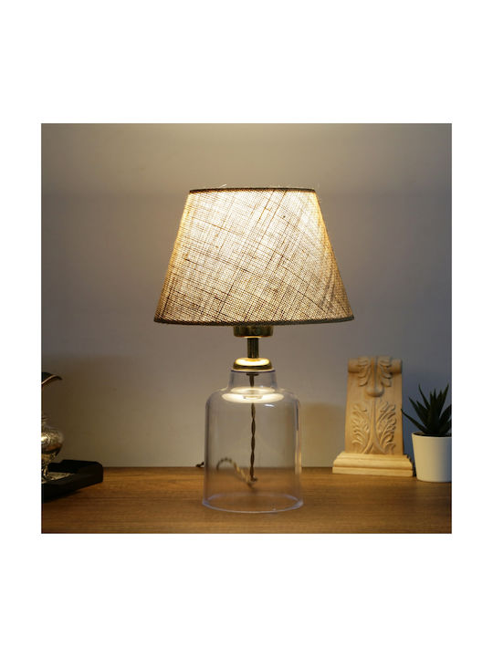 GloboStar Plastic Table Lamp for Socket E27 with Beige Shade and Transparent Base