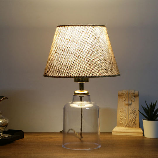 GloboStar Plastic Table Lamp for Socket E27 with Beige Shade and Transparent Base