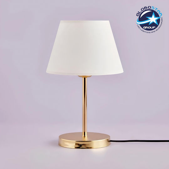 GloboStar Glossy Metal Table Lamp for Socket E27 with White Shade and Gold Base