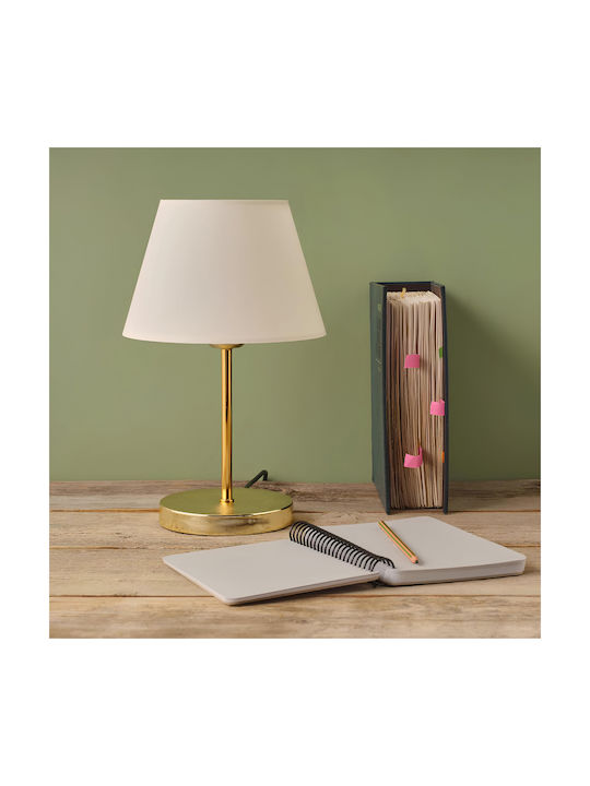 GloboStar Glossy Metal Table Lamp for Socket E27 with White Shade and Gold Base
