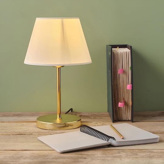GloboStar Glossy Metal Table Lamp for Socket E27 with White Shade and Gold Base