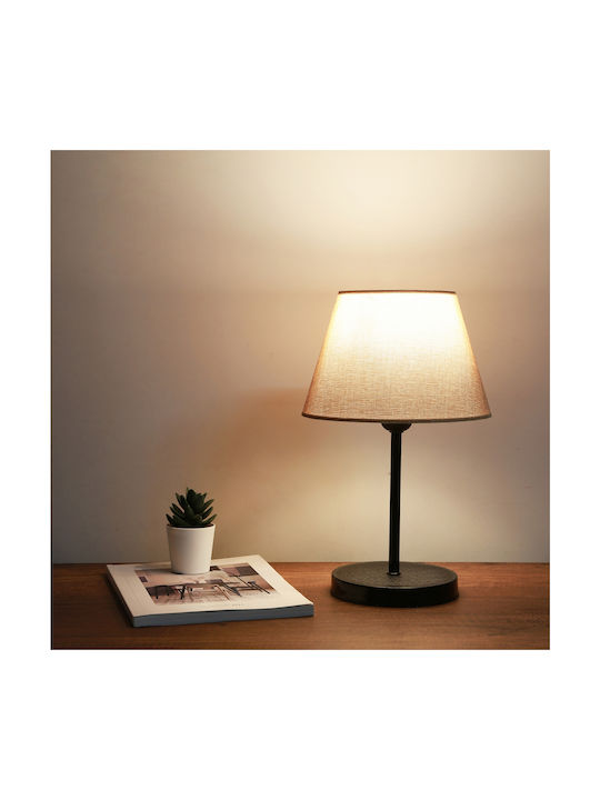 GloboStar Lara Metal Table Lamp for Socket E27 with Beige Shade and Black Base