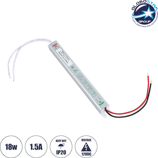 GloboStar Reglabil Dimmable Sursă de alimentare LED IP20 Putere 18W cu Tensiune de Ieșire 12V
