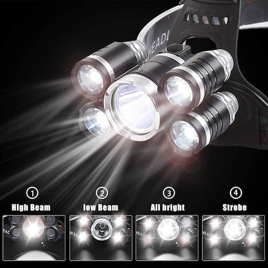 GloboStar Rechargeable Headlamp LED IP44 with Maximum Brightness 5000lm XML2-T6 50pcs Black
