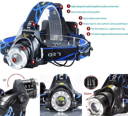 GloboStar Rechargeable Headlamp LED IP44 with Maximum Brightness 1800lm XML2-T6 100pcs Black