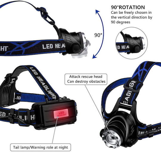 GloboStar Rechargeable Headlamp LED IP44 with Maximum Brightness 1800lm XML2-T6 100pcs Black