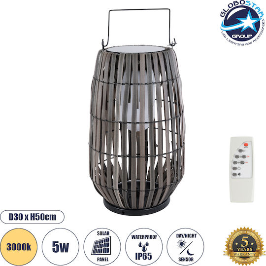 GloboStar Ηλιακό Φωτιστικό Δαπέδου 5W 200lm Θερμό Λευκό 3000K με Φωτοκύτταρο και Τηλεχειριστήριο IP65 30x30x50εκ.