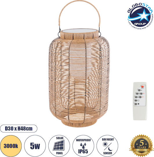 GloboStar Ηλιακό Φωτιστικό Δαπέδου 5W 200lm Θερμό Λευκό 3000K με Φωτοκύτταρο και Τηλεχειριστήριο IP65 30x30x48εκ.