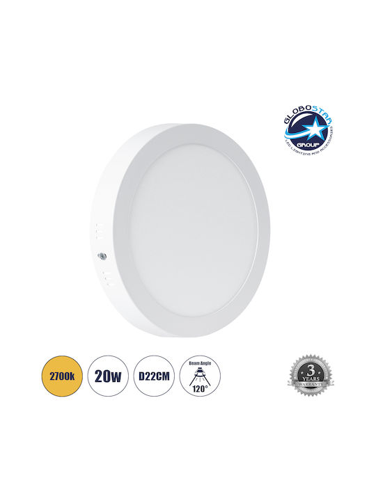 GloboStar Rund Draußen LED Panel 20W mit Warmes Weiß Licht 2700K
