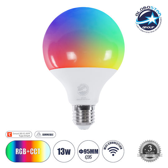 GloboStar Smart LED Bulb 13W for Socket E27 and Shape G95 Adjustable White 1300lm Dimmable
