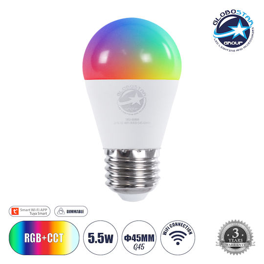 GloboStar Smart LED-Lampe 5.5W für Fassung E27 und Form G45 Einstellbar Weiß 550lm Dimmbar