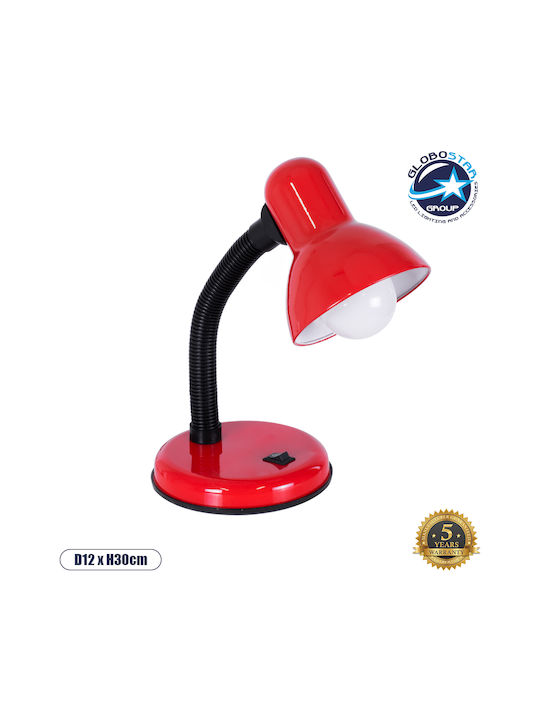 GloboStar Student Office Lamp with Flexible Arm for Socket E27 in Red Color