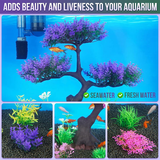 Purple Artificial Aquarium Tree Set Colorful Bushes