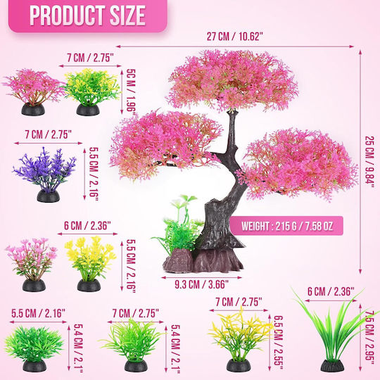 Artificial Aquarium Tree Pink Set Colorful Bushes