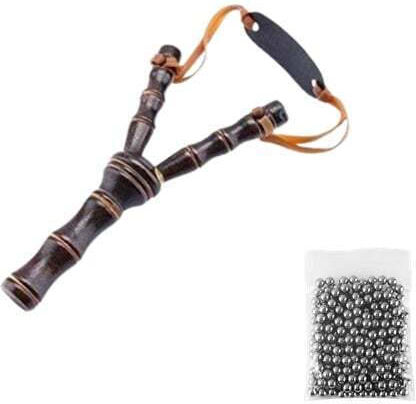 Set Praștie din Lemn 100 Bile Metalice Airsoft 6 Mm Praștii 19 Cm Maro