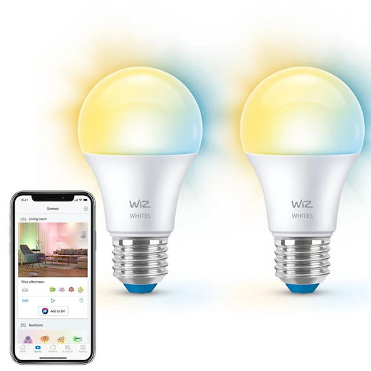 WiZ Smart Λάμπα LED για Ντουί E27 και Σχήμα A60 Ρυθμιζόμενο Λευκό Dimmable