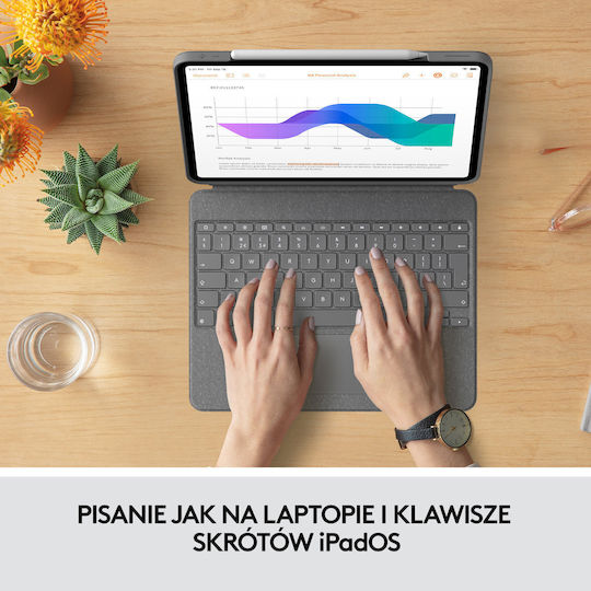 Logitech Combo Touch Flip Cover με Πληκτρολόγιο στα Αγγλικά US Γκρι (iPad Pro 2021 12.9" / iPad Pro 2022 12.9'')