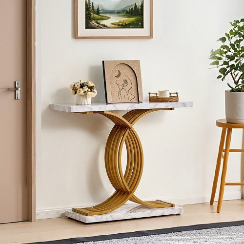 Console Table Wood & Marble White L100xW30xH81cm