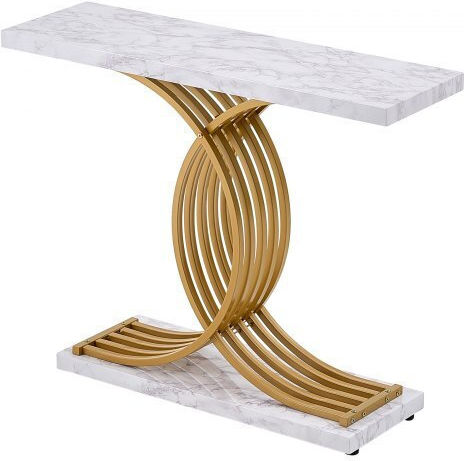 Console Table Wood & Marble White L100xW30xH81cm