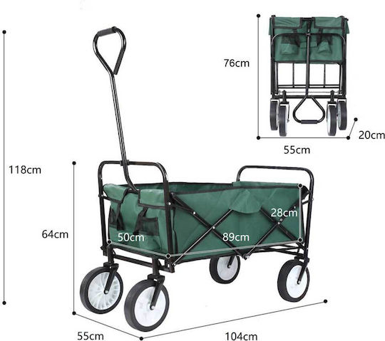 BWB3650 Foldable Garden Cart Metallic Four-wheel with Maximum Load Weight 80kg 20.32x55x57cm.