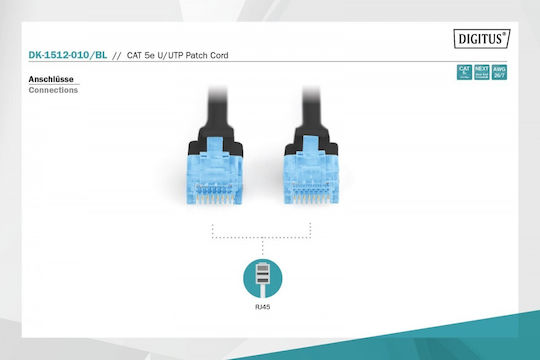 Digitus U/UTP Cat.5e (Gigabit) Καλώδιο Δικτύου Ethernet 1m Μαύρο